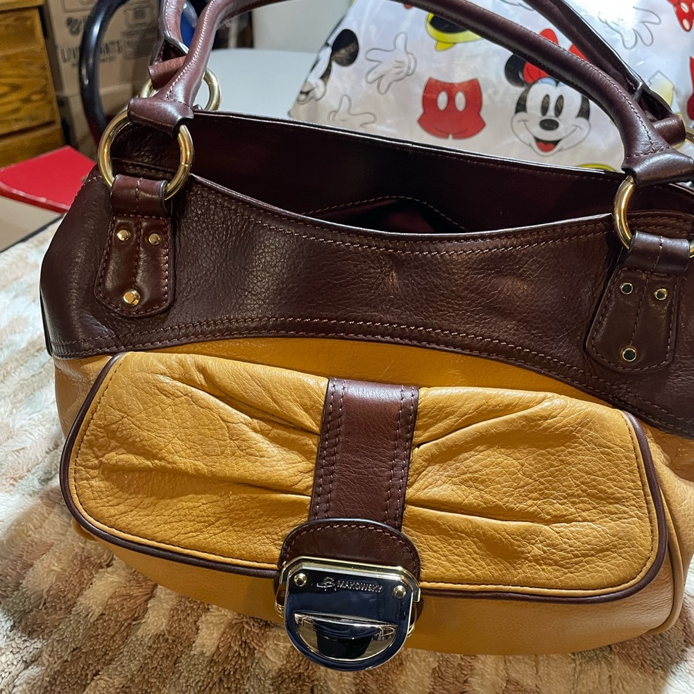 B. Makowsky Brown and Tan Shoulder Bag with Leather Accents